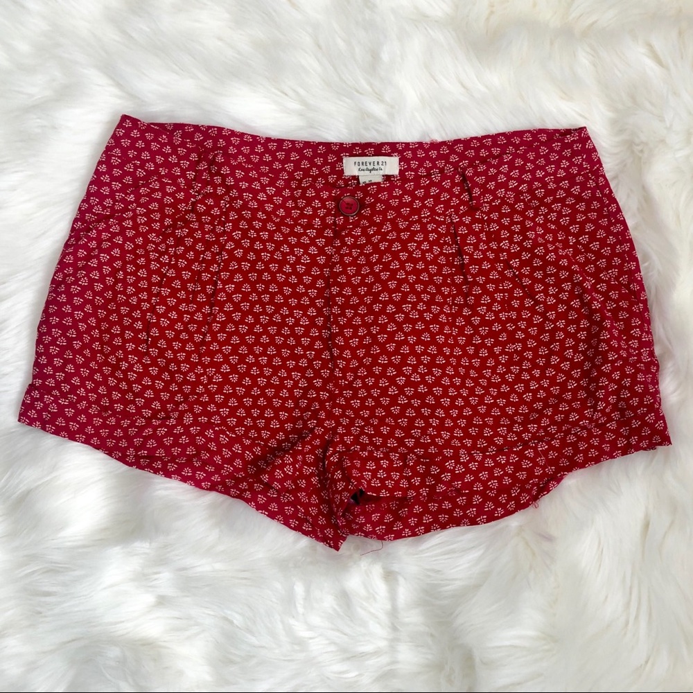 Forever 21 Pleated Red Shorts Pockets C2